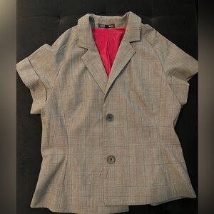 Express Gray Plaid Blazer with Red Lining